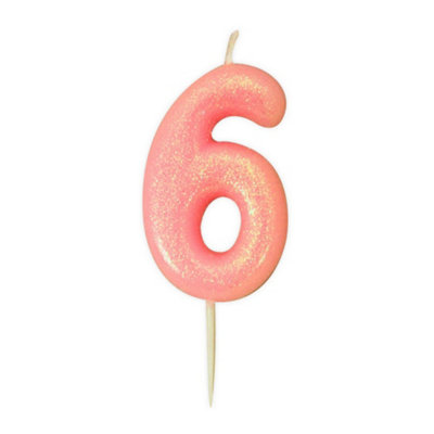 Anniversary House Glitter 6th Birthday Pick Candle Pink (One Size)