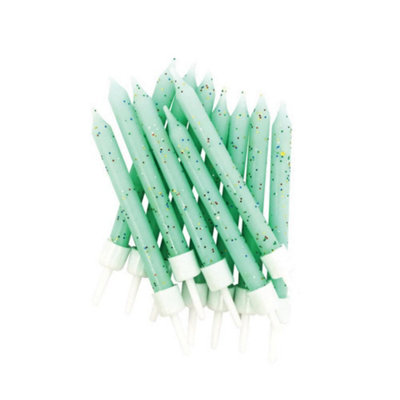 Anniversary House Glitter Birthday Candles (Pack of 12) Mint Green (3in)