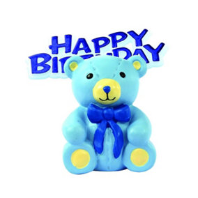 Anniversary House Happy Birthday Teddy Bear Cake Decoration Topper Blue (One Size)