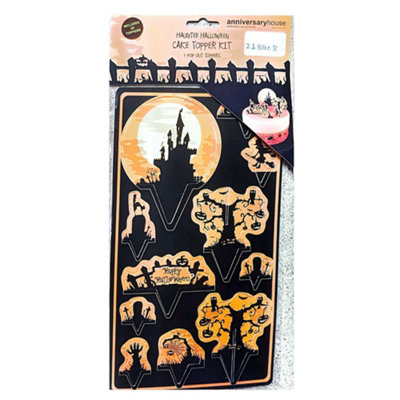 Anniversary House Haunted Halloween Cake Topper Set Black/Orange (One Size)