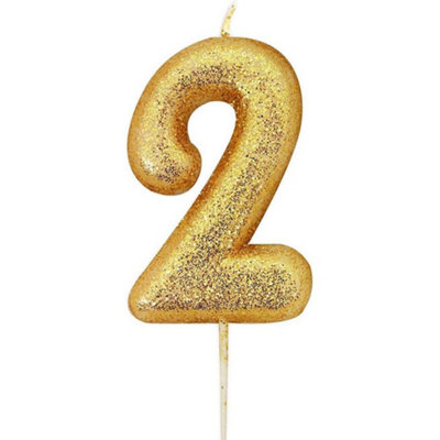 Anniversary House Metallic Glitter 2nd Birthday Pick Candle Gold (One Size)
