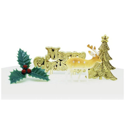Anniversary House Reindeer Cake Decorating Kit (Pack of 4) Gold/Green (One Size)