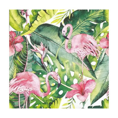 Anniversary House Tiflair 3 Ply Flamingo & Hibiscus Disposable Napkins (Pack of 20) Green/Pink (One Size)