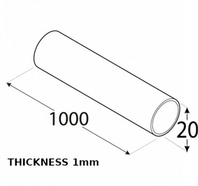 Anodized Aluminum Round Tube Circular Pipe Rod Pipe Rail - Size 1000x20x20x1mm - Pack of 10