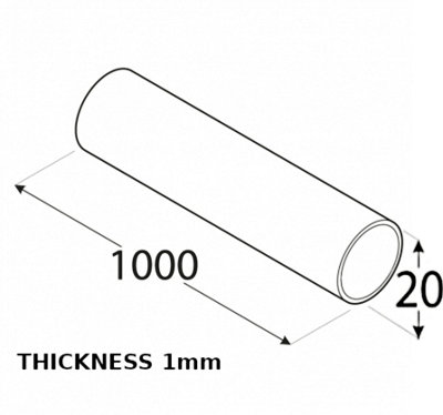 Anodized Aluminum Round Tube Circular Pipe Rod Pipe Rail - Size 1000x20x20x1mm - Pack of 2