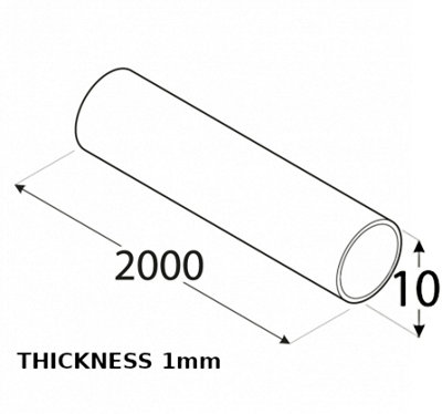 Anodized Aluminum Round Tube Circular Pipe Rod Pipe Rail - Size 2000x10x10x1mm - Pack of 1