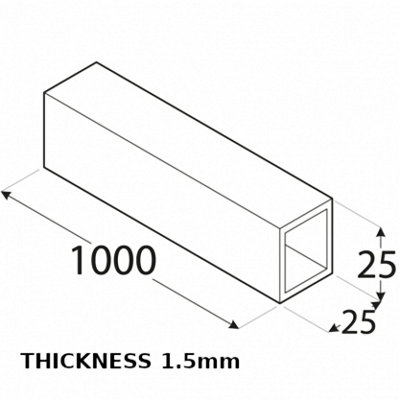 Anodized Aluminum Square Tube Circular Pipe Rod Pipe Rail - Size 1000x25x25x1.5mm - Pack of 2