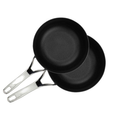 Anolon Nouvelle Luxe Black Round Aluminium Induction Suitable Skillet Frying Pan Set 22 & 25cm Twin Pack