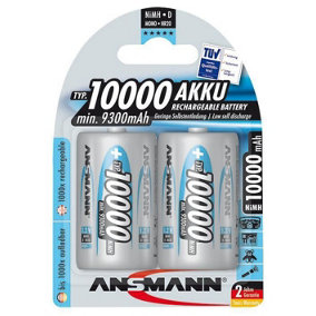 ANSMANN - NiMH Rechargeable D Batteries 10,000mAh 2 Pack
