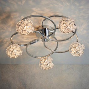 Anson Lighting Analta 5lt Semi Flush light finished in Chrome plate and clear crystal