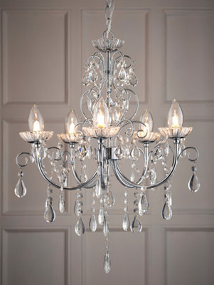 Anson Lighting Antiona Chrome and Crystal 5 Light Semi Flush Bathroom Fitting