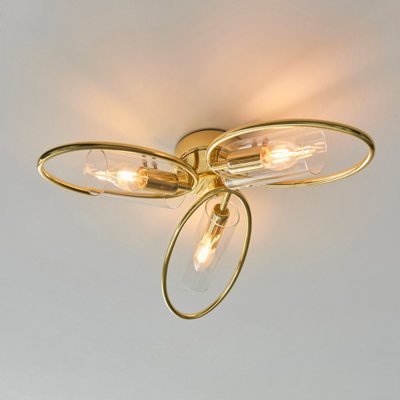 Anson Lighting Arnok 3lt Ceiling Light in  Polished brass plate & clear glass