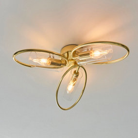 Anson Lighting Arnok 3lt Ceiling Light in  Polished brass plate & clear glass
