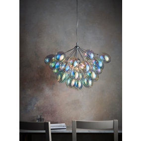 Anson Lighting Carlin 6lt Pendant light finished in Chrome plate and iridescent glass