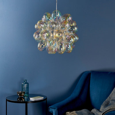 Anson Lighting Carlin Pendant light finished in Chrome plate and iridescent glass