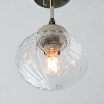 Anson Lighting Carrington Semi Flush light finished in Bright nickel plate and clear ribbed glass