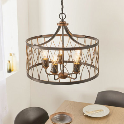 Anson Lighting Clovis Matt Black and Rustic Bronze 5 Light Ceiling Pendant