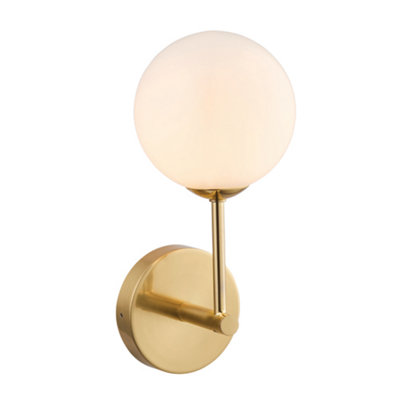 Anson Lighting Consort Brushed Gold and Opal Glass 1 Light Wall Light
