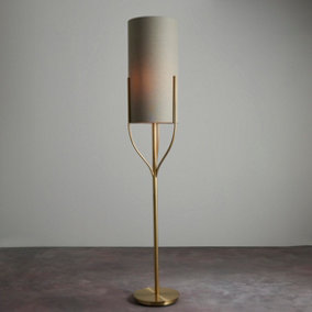 Anson Lighting Cortez Floor light finished in Satin brass plate and natural linen mix fabric