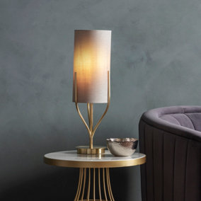 Anson Lighting Cortez Table light finished in Satin brass plate and natural linen mix fabric