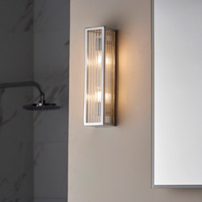 Anson Lighting Cranbrook 2lt Bathroom Wall light finished in chrome plate and clear ribbed glass