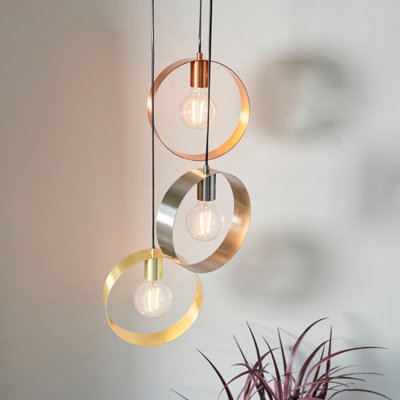 Anson Lighting Dalhart 3lt Pendant light finished in Brushed brass, nickel and copper plate