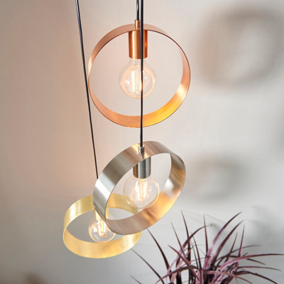 Anson Lighting Dalhart 3lt Pendant light finished in Brushed brass, nickel and copper plate