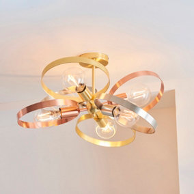 Anson Lighting Dalhart 6lt Semi Flush light finished in Brushed brass, nickel and copper plate