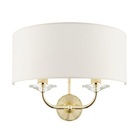 Anson Lighting Eureka 2lt Wall light finished in Brass plate and vintage white fabric