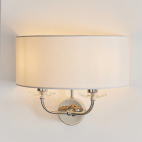 Anson Lighting Eureka 2lt Wall light finished in Bright nickel plate and vintage white fabric
