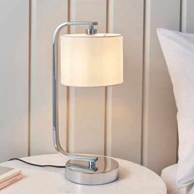 Anson Lighting Evan Chrome and Faux White Silk Table Lamp
