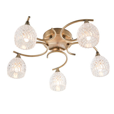 Anson Lighting Georgia 5lt Ceiling Light in  Antique brass plate & clear glass