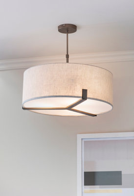 Anson Lighting Hatton Brushed Bronze with Natural Linen Shade Classic Style 3 Light Ceiling Pendant
