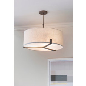 Anson Lighting Hatton Brushed Bronze with Natural Linen Shade Classic Style 3 Light Ceiling Pendant