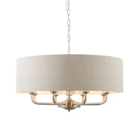 Anson Lighting Haywood Brushed Chrome with Natural Linen Shade Classic Modern 8 Light Ceiling Pendant