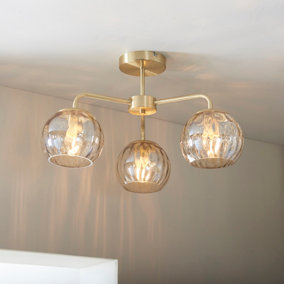Anson Lighting Iowa 3lt Semi Flush light finished in Satin brass plate and champagne lustre glass