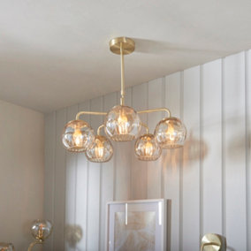 Anson Lighting Iowa 5lt Pendant light finished in Satin brass plate and champagne lustre glass