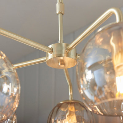 Anson Lighting Iowa 5lt Pendant light finished in Satin brass plate and champagne lustre glass