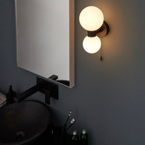 Anson Lighting Kelsey 2lt Bathroom Wall light finished in Matt black and matt white glass