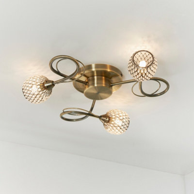 Anson Lighting Koln 3lt Ceiling Light in  Antique brass plate & antbrass clear