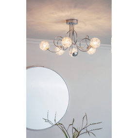 Anson Lighting Lottie 6lt Semi Flush light finished in Chrome plate with clear glass and chrome wire