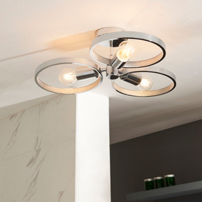 Anson Lighting Merritt 3lt Bathroom Semi Flush light finished in Chrome plate and clear faceted acrylic