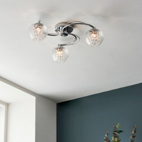 Anson Lighting Miroma 3lt Ceiling Light in  Chrome plate with clear glass & clear glass beads