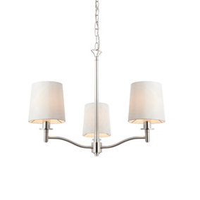 Anson Lighting Orsino Bright Nickel with Vintage White Faux Silk Shade 3 Light Ceiling Pendant