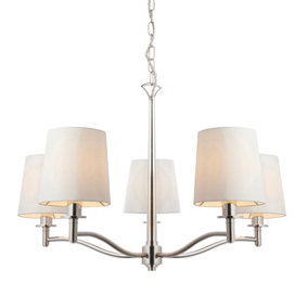 Anson Lighting Orsino Bright Nickel with Vintage White Faux Silk Shade 5 Light Ceiling Pendant