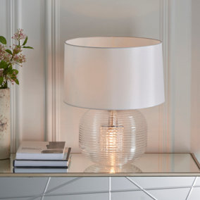Anson Lighting Packson 2lt Table light finished in Ribbed bubble glass and vintage white fabric
