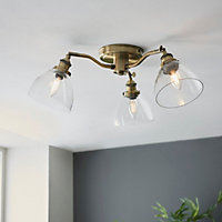 Anson Lighting Pampa 3lt Ceiling Light in  Antique brass plate & clear glass