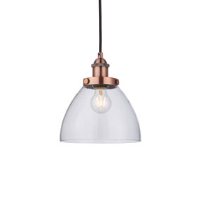 Anson Lighting Pampa Pendant light finished in Aged copper plate and clear glass