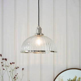 Anson Lighting Pampa Pendant light finished in Bright nickel plate and clear ribbed glass