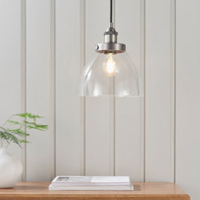 Anson Lighting Pampa Pendant light finished in Brushed silver paint and clear glass